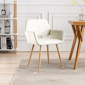 KCC Dining Chair 1 Piece, Upholstered Fabric Desk Chairs Small Armchair, Leisure Modern Living Room Accent Chairs with Metal Tube Legs for Kitchen, Dining Room, Guest Room Bedroom, Beige