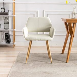 KCC Dining Chair 1 Piece, Upholstered Fabric Desk Chairs Small Armchair, Leisure Modern Living Room Accent Chairs with Metal Tube Legs for Kitchen, Dining Room, Guest Room Bedroom, Beige