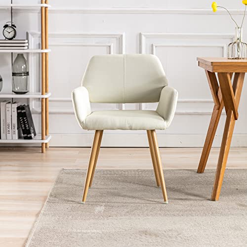 KCC Dining Chair 1 Piece, Upholstered Fabric Desk Chairs Small Armchair, Leisure Modern Living Room Accent Chairs with Metal Tube Legs for Kitchen, Dining Room, Guest Room Bedroom, Beige