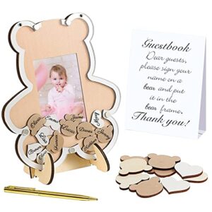 yookeer bear baby shower guest book alternative photo frame decorations we can bearly wait baby shower sign in guest book girl 1st birthday rustic party bear gender reveal shower (brown,8.5x9.3 inch)