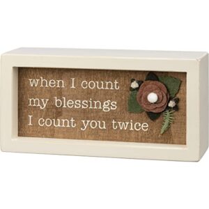 primitives by kathy felt floral accent when i count my blessings i count you twice inset wooden box sign 6x3