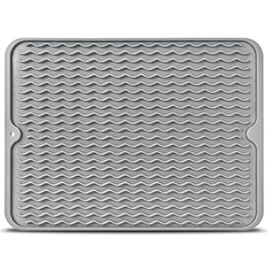 elyum dish drying mat, silicone drying mat heat resistant dish mat non-slip easy clean drying mats for kitchen counter sink(16" x 12'', gray)