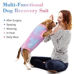 BRKURLEG Dog Recovery Suit Onesie After Surgery,Pet Spayed Neutered Shirt for Female Male Dogs Cats,Surgical Postoperative Snuggly Vest for Abdominal Wounds,Weaning,Anti-Licking Tie Dye Doggy Bodysuit