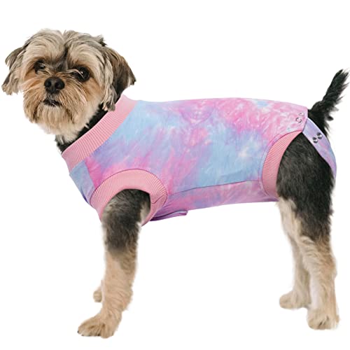 BRKURLEG Dog Recovery Suit Onesie After Surgery,Pet Spayed Neutered Shirt for Female Male Dogs Cats,Surgical Postoperative Snuggly Vest for Abdominal Wounds,Weaning,Anti-Licking Tie Dye Doggy Bodysuit