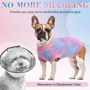 BRKURLEG Dog Recovery Suit Onesie After Surgery,Pet Spayed Neutered Shirt for Female Male Dogs Cats,Surgical Postoperative Snuggly Vest for Abdominal Wounds,Weaning,Anti-Licking Tie Dye Doggy Bodysuit