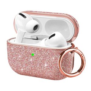 casewind airpod pro case,airpods pro case,airpods pro case cover bling glitter cute full protective hard shockproof keychain ring for women girl men airpod pro charging case,front led visible,pink