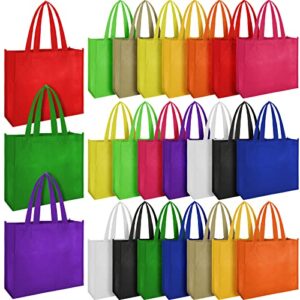 24 pack reusable gift bag with handles multi color grocery bags large foldable shopping tote bags strong fabric cloth washable grocery tote bags for gifts birthdays party grocery shopping stores