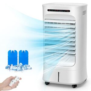 costway evaporative air cooler, portable cooling fan & humidifier with remote, 15h timer, 63° oscillation, 3 modes, 3 speeds, 2.6 gal water tank, led display, quiet swamp cooler for bedroom office