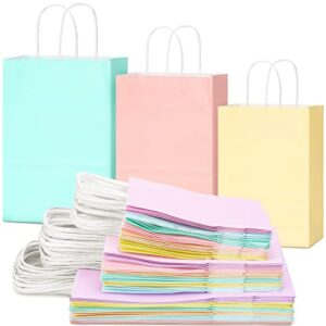 54 pcs gift bags various size bulk, 6 colors party favor paper bags with handles, rainbow kraft paper bag for wedding, birthday, party supplies, baby shower, crafts and shopping (pastel)