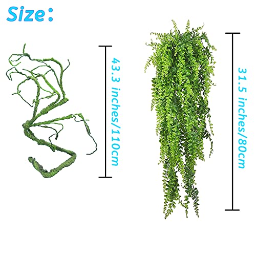 kathson Reptile Plants,Bendable Jungle Vines,Flexible Hanging Plant Habitat Decoration Tank Accessories for Bearded Dragon Chameleon Lizards Gecko Tree Frog (3 PCS) 