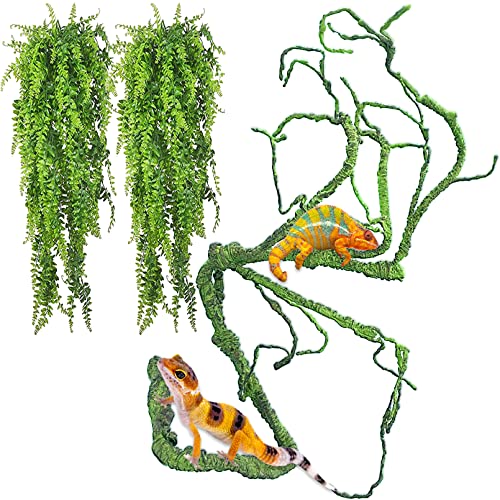 kathson Reptile Plants,Bendable Jungle Vines,Flexible Hanging Plant Habitat Decoration Tank Accessories for Bearded Dragon Chameleon Lizards Gecko Tree Frog (3 PCS) 