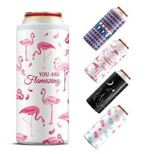 slim can cooler insulated skinny stainless steel doucle freezable can cooler sleeve hard seltzer 12 oz slim cans （flamingo）