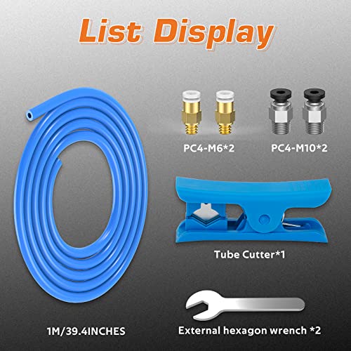 Bowden Tube for Ender 3, 1M Blue PTFE 3D Printer Teflon Tubing 1.75mm Filament Creality Bowden Tube for Ender 3 Pro Ender 5 Plus Cr-10 v2 3D Printer, Supplied with Tube Cutter, 2 X Pc4-M6 & Pc4-M10