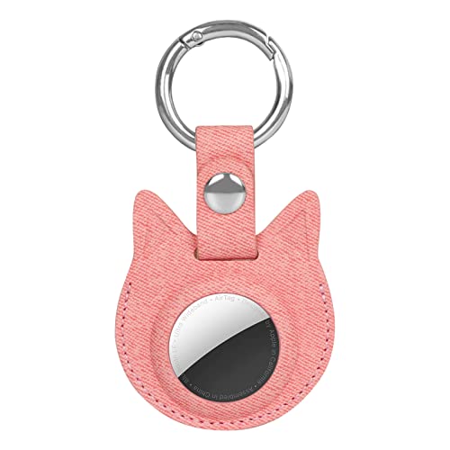 PetsHome AirTag Case for AirTag, Premium PU Leather Keychain AirTag Holder with Anti-Lost Key Ring Protective AirTag Cover, Pink