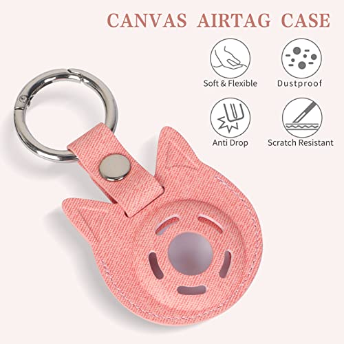 PetsHome AirTag Case for AirTag, Premium PU Leather Keychain AirTag Holder with Anti-Lost Key Ring Protective AirTag Cover, Pink