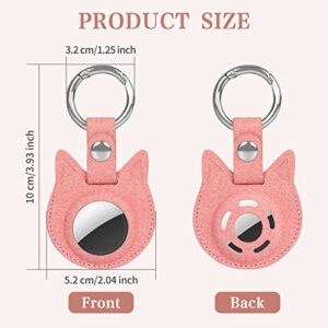 PetsHome AirTag Case for AirTag, Premium PU Leather Keychain AirTag Holder with Anti-Lost Key Ring Protective AirTag Cover, Pink