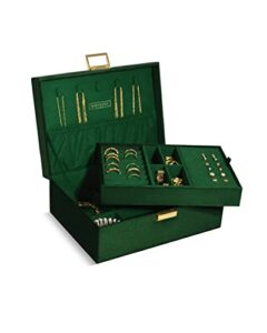 benevolence la large jewelry storage box, velvet jewelry boxes for women | earring organizer for women, 2 layer jewelry organizer box for necklaces, bracelets, rings - emerald green