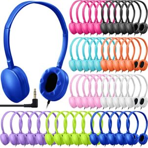 bulk headphone earphones 45 pack multi colored for school headphones with 3.5 mm headphone plug for school classroom library students kids children teen and adults, 9 colors