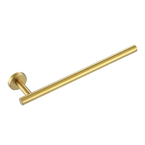 JQK Hand Towel Holder Towel Ring Gold, Thicken 0.8mm 304 Stainless Steel Bathroom Hand Towel Bar, 12 Inch Wall Mount Towel Rack Hanger, Brushed Gold, THH110L12-BG