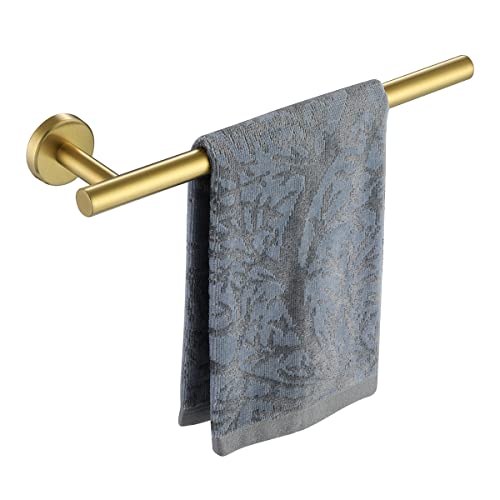 JQK Hand Towel Holder Towel Ring Gold, Thicken 0.8mm 304 Stainless Steel Bathroom Hand Towel Bar, 12 Inch Wall Mount Towel Rack Hanger, Brushed Gold, THH110L12-BG