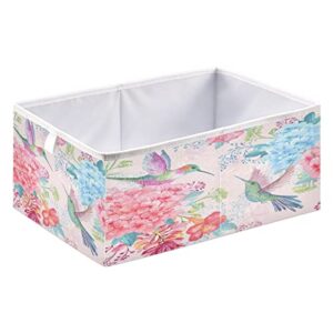 Kigai Tropical Flowers Hummingbirds Open Home Storage Bins, for Home Organization and Storage, Toy Storage Cube, Collapsible Closet Storage Bins, with Small Handles, 11.02"L x 11.02"W x 11.02"H