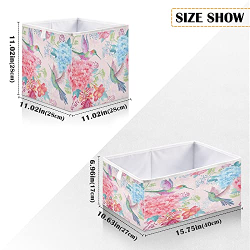 Kigai Tropical Flowers Hummingbirds Open Home Storage Bins, for Home Organization and Storage, Toy Storage Cube, Collapsible Closet Storage Bins, with Small Handles, 11.02"L x 11.02"W x 11.02"H