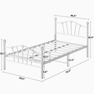 IDEALHOUSE Metal Platform Twin Bed Frame Mattress Foundation with Iron-Art Sweat Heart Headboard & Footboard/Firm Support & Easy Set up Structure, White