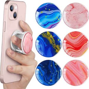 6 packs phone grip holder for phones and tablets, flowing marble texture multi-function collapsible phone finger holder, compatible with iphone samsung galaxy all smartphone - pink marble blue marble
