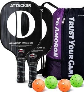 pickleball paddles, pickleball set, usapa approved multilayer fiberglass and carbon face, 25% thicker polypropylene core pickleball rackets set, lightweight pickleball paddles set of 2 &4 balls & bag