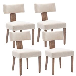 hny mid century modern dining chairs set of 4, farmhouse linen fabric upholstered accent chair curved backrest kitchen chairs, with hardwood frame, beige