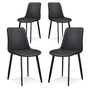 ironalita black dining chairs set of 4, faux leather mid century modern chairs with metal chair legs, kitchen side chairs for dining room, restaurant, living room, waiting room, bedroom