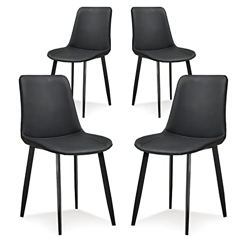 Ironalita Black Dining Chairs Set of 4, Faux Leather Mid Century Modern Chairs with Metal Chair Legs, Kitchen Side Chairs for Dining Room, Restaurant, Living Room, Waiting Room, Bedroom