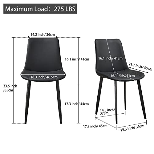 Ironalita Black Dining Chairs Set of 4, Faux Leather Mid Century Modern Chairs with Metal Chair Legs, Kitchen Side Chairs for Dining Room, Restaurant, Living Room, Waiting Room, Bedroom