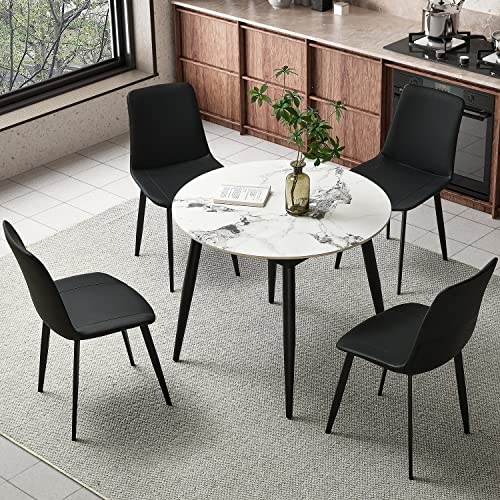 Ironalita Black Dining Chairs Set of 4, Faux Leather Mid Century Modern Chairs with Metal Chair Legs, Kitchen Side Chairs for Dining Room, Restaurant, Living Room, Waiting Room, Bedroom