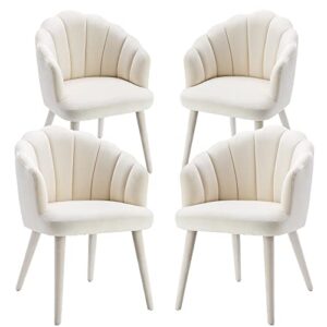 dm furniture dm-furniture velvet dining chairs set of 4 modern accent chairs upholstery side chairs with upholstered wood legs for home kitchen living room, cream