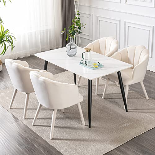 DM Furniture DM-Furniture Velvet Dining Chairs Set of 4 Modern Accent Chairs Upholstery Side Chairs with Upholstered Wood Legs for Home Kitchen Living Room, Cream