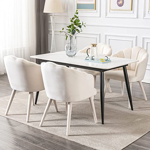 DM Furniture DM-Furniture Velvet Dining Chairs Set of 4 Modern Accent Chairs Upholstery Side Chairs with Upholstered Wood Legs for Home Kitchen Living Room, Cream