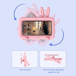 nediea Shower Phone Holder Waterproof, Cute Bunny 360° Rotation Bathroom Phone Case, Strongly 3M Adhesive Wall Mount Phone Holder for Bathroom, Kitchen, Sink, Support up to 6.8" Smartphones (Pink)