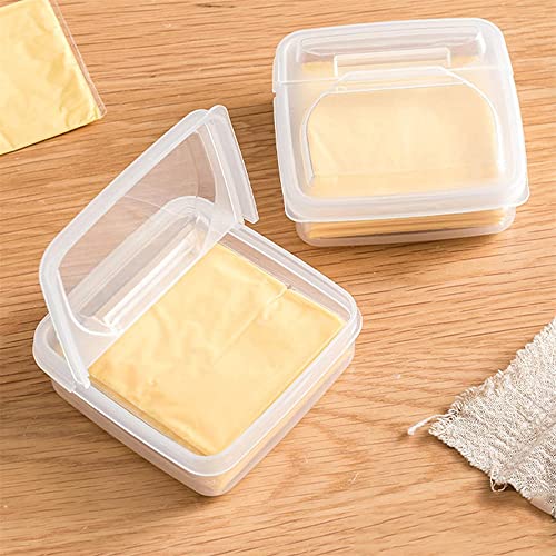 lfjfaecx Sliced Cheese Container for Fridge with Flip Lid, Food Storage Containers Bins, Fruit Storage Containers for Fridge, Cheese Slice Storage Box, with Removable Drain Tray (2pack)