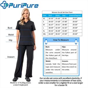 PuriPure Women Scrubs Top V-Neck Athletic Workwear Uniform 4-Way Stretch V-Neck Scrub Top with 2 Pockets (XX-Large, Galaxy Blue)