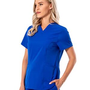 PuriPure Women Scrubs Top V-Neck Athletic Workwear Uniform 4-Way Stretch V-Neck Scrub Top with 2 Pockets (XX-Large, Galaxy Blue)