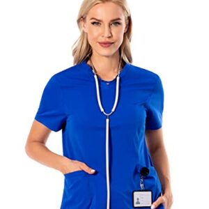 PuriPure Women Scrubs Top V-Neck Athletic Workwear Uniform 4-Way Stretch V-Neck Scrub Top with 2 Pockets (XX-Large, Galaxy Blue)