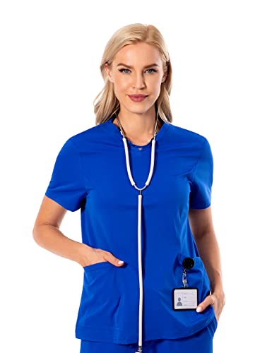 PuriPure Women Scrubs Top V-Neck Athletic Workwear Uniform 4-Way Stretch V-Neck Scrub Top with 2 Pockets (XX-Large, Galaxy Blue)