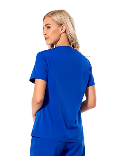 PuriPure Women Scrubs Top V-Neck Athletic Workwear Uniform 4-Way Stretch V-Neck Scrub Top with 2 Pockets (XX-Large, Galaxy Blue)