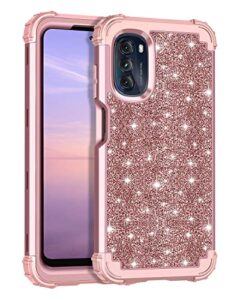 lontect compatible with moto g 5g 2022 case glitter sparkly bling shockproof heavy duty hybrid sturdy high impact protective cover case for motorola moto g 5g 2022, shiny rose gold