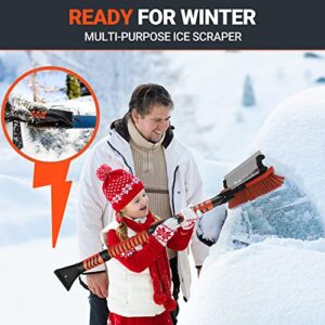 VOLTASK Extendable Snow Brush and Ice Scraper with Squeegee, Extendable Aluminum Handle, Pivoting Brush Head, Ergonomic Foam Grip, 3 in 1 Snow Removal Tool for Car, Truck, SUV