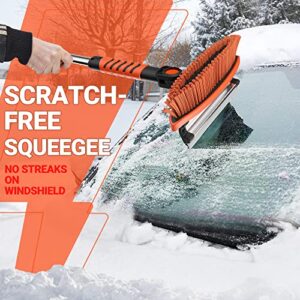 VOLTASK Extendable Snow Brush and Ice Scraper with Squeegee, Extendable Aluminum Handle, Pivoting Brush Head, Ergonomic Foam Grip, 3 in 1 Snow Removal Tool for Car, Truck, SUV