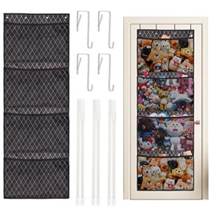 stuffed animal net over the door stuffed animal net biupky 4 mesh pockets hanging stuffed animal storage door with 4 sturdy hooks, large capacity stuff animal organizer for toy plush snacks (rhombus)