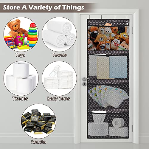 Stuffed Animal Net Over The Door Stuffed Animal Net Biupky 4 Mesh Pockets Hanging Stuffed Animal Storage Door with 4 Sturdy Hooks, Large Capacity Stuff Animal Organizer for Toy Plush Snacks (Rhombus)