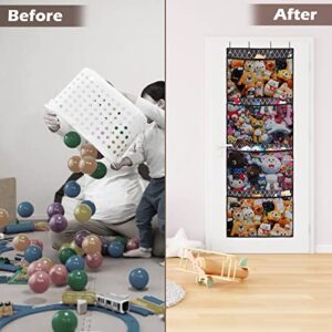 Stuffed Animal Net Over The Door Stuffed Animal Net Biupky 4 Mesh Pockets Hanging Stuffed Animal Storage Door with 4 Sturdy Hooks, Large Capacity Stuff Animal Organizer for Toy Plush Snacks (Rhombus)